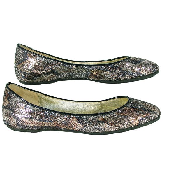 JIMMY CHOO Snake Print Silver Sequin Ballet Flats EU 35.5/ US 5.5 - Picture 5 of 9
